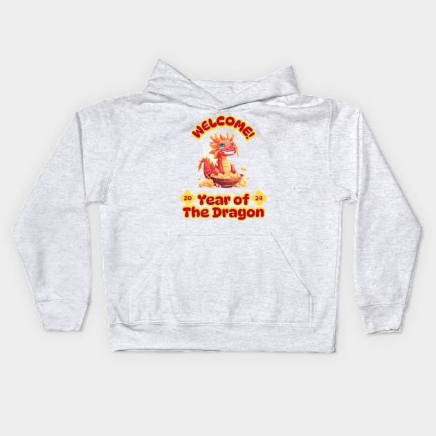 Welcome! Year of the Dragon: Playful Chinese Dragon in Treasured Colors Kids Hoodie by YUED